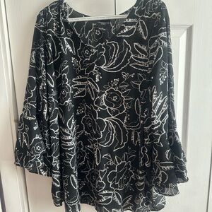 Liz Claiborne Black and Silver Floral Blouse